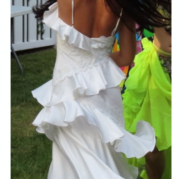 BRIDAL BHLDN V-Neck Tiered Ruffle Lace Satin Maxi Dress - Picture 4 of 5